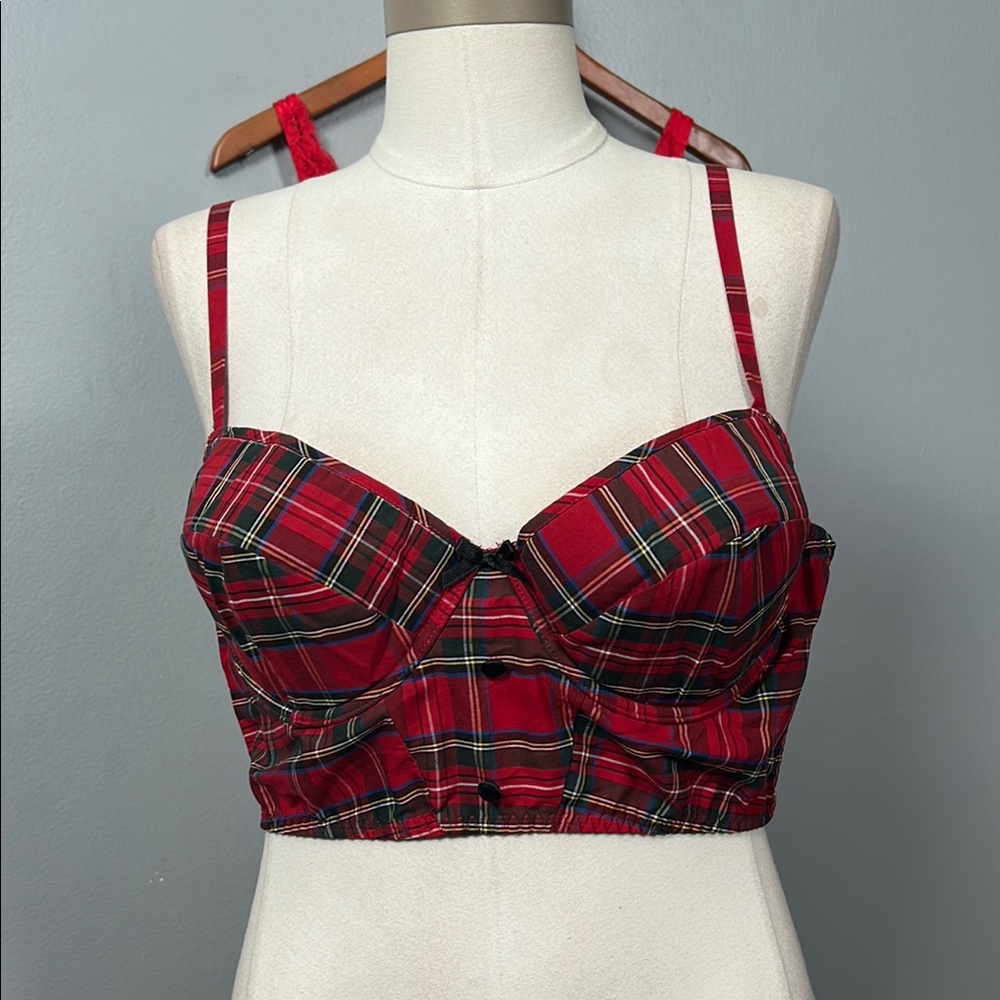 Frederic’s of Hollywood Plaid Bustier Red and Green size XL Bralette Top